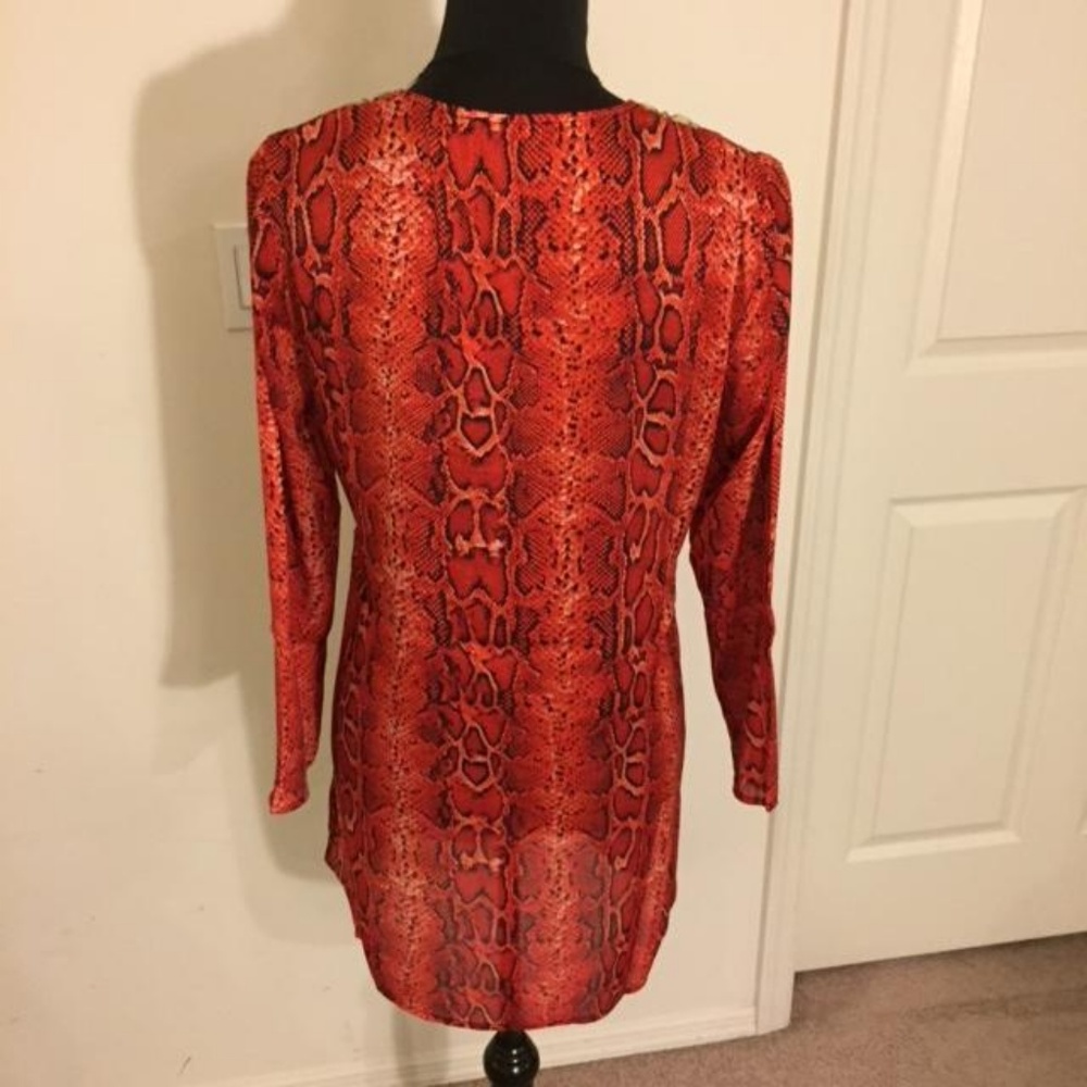 IMAN Orange & Black Jeweled V-Neckline w/Gold Piping Tunic Top Blouse SMALL NWT - Picture 7 of 8